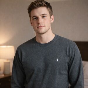 Polo Ralph Lauren Sleepwear Charcoal Grey Waffle Crewneck L